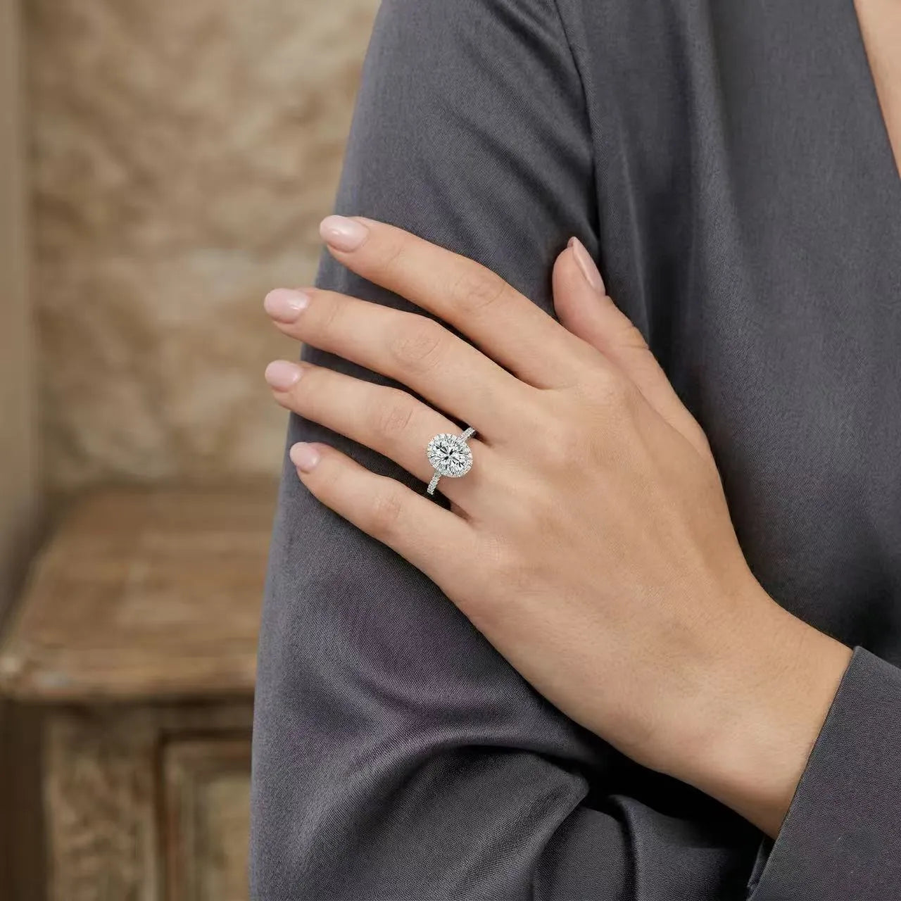 2 Carat Oval Cut Halo Ring