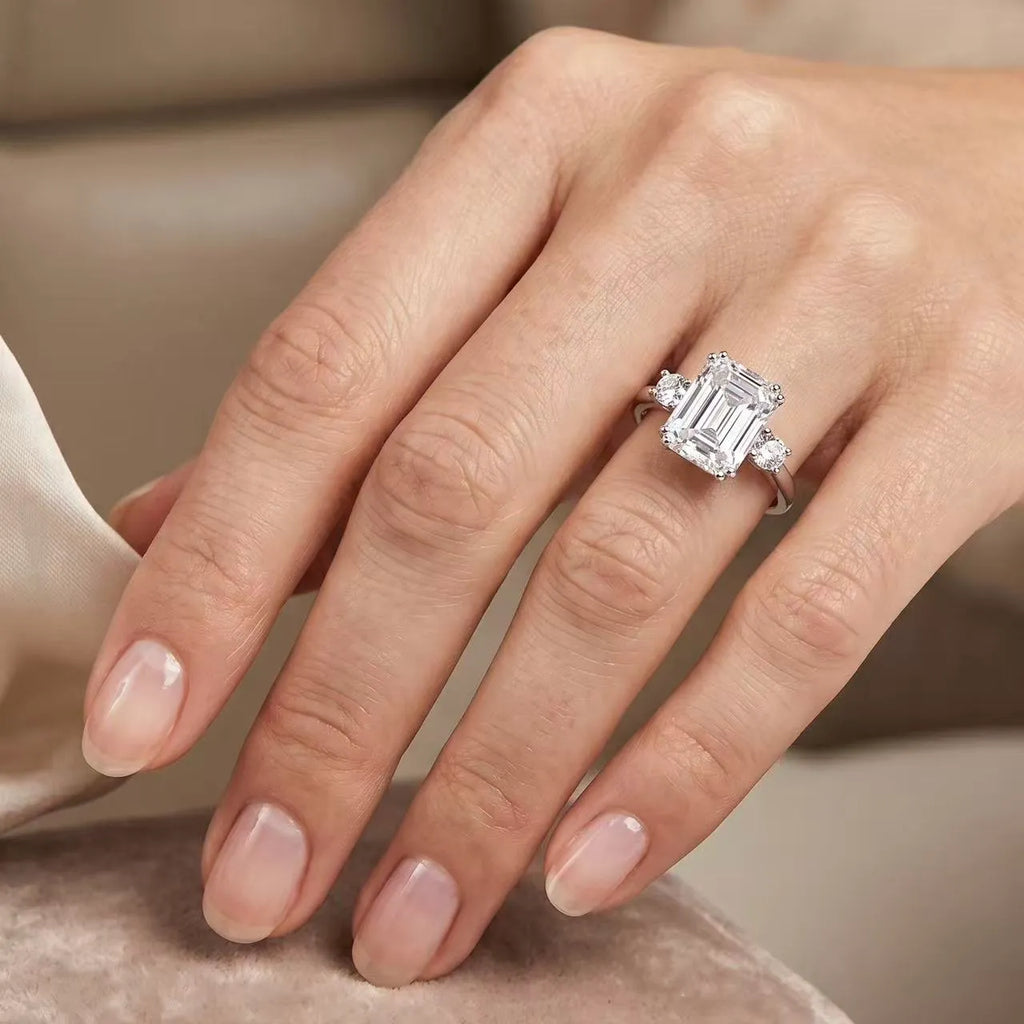 4 Carat Emerald Cut Three-Stone Ring